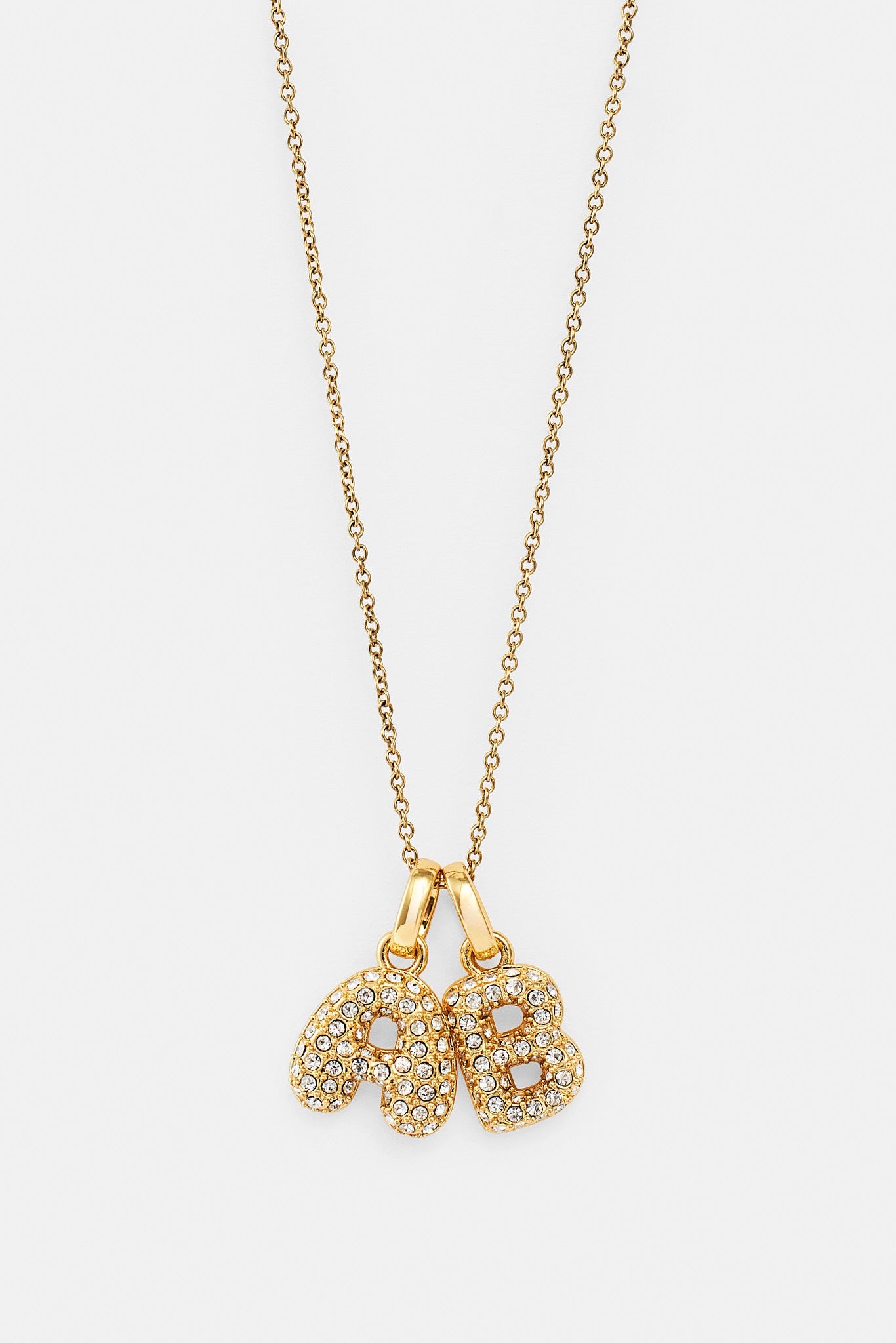 Iced Bubble Double Initial Necklace - Gold - 10mm